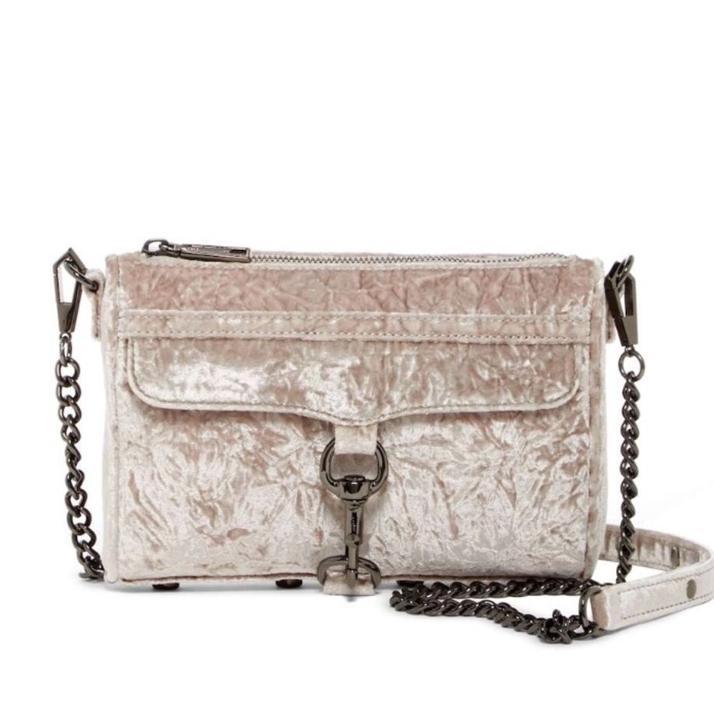 Rebecca Minkoff Crushed Velvet Crossbody Bag in Cream